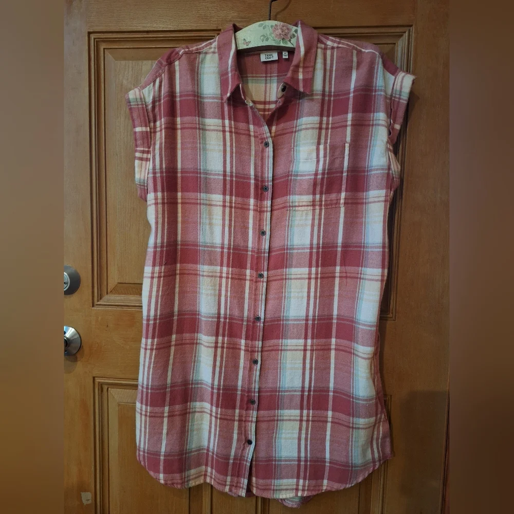 Off Red Plaid Button-Up Dress By True Craft XL - Picture 1 of 4